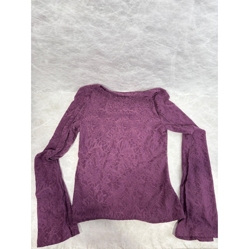 Bellanblue Purple Floral Jacquard Bell Sleeve Boat Neck Top Small NEW
